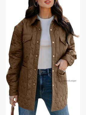 Women's Lightweight Quilted Puffer Jacket Long Sleeve Button Down Winter Coat